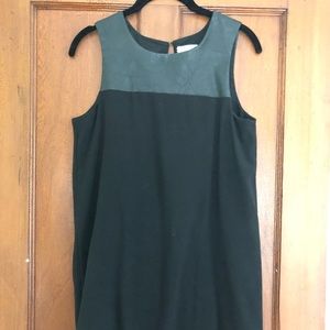 Black shift dress with faux leather collar